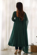 EXQUISITE BOTTLE GREEN KAHERIYA PRINT GEORGETTE ANARKALI SUIT WITH DUPATTA