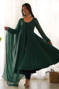 EXQUISITE BOTTLE GREEN KAHERIYA PRINT GEORGETTE ANARKALI SUIT WITH DUPATTA