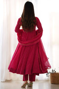 VIBRANT RANI PINK GEORGETTE LAHERIYA PRINT ANARKALI SUIT WITH DUPATTA