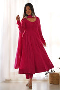 VIBRANT RANI PINK GEORGETTE LAHERIYA PRINT ANARKALI SUIT WITH DUPATTA