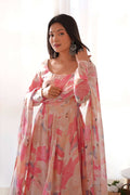 PEACH FLORAL GEORGETTE ANARKALI SUIT