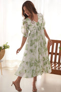 ELEGANT WHITE SOFT GEORGETTE ONE-PIECE DRESS WITH GREEN FLORAL PRINT