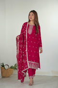 RANI PINK STRAIGHT FIT KURTA WITH DUPATTA SET