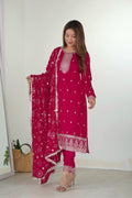 RANI PINK STRAIGHT FIT KURTA WITH DUPATTA SET