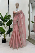PINK COLOR BEAUTIFUL DESIGNER SAREE ON TIBBY SILK FABRIC