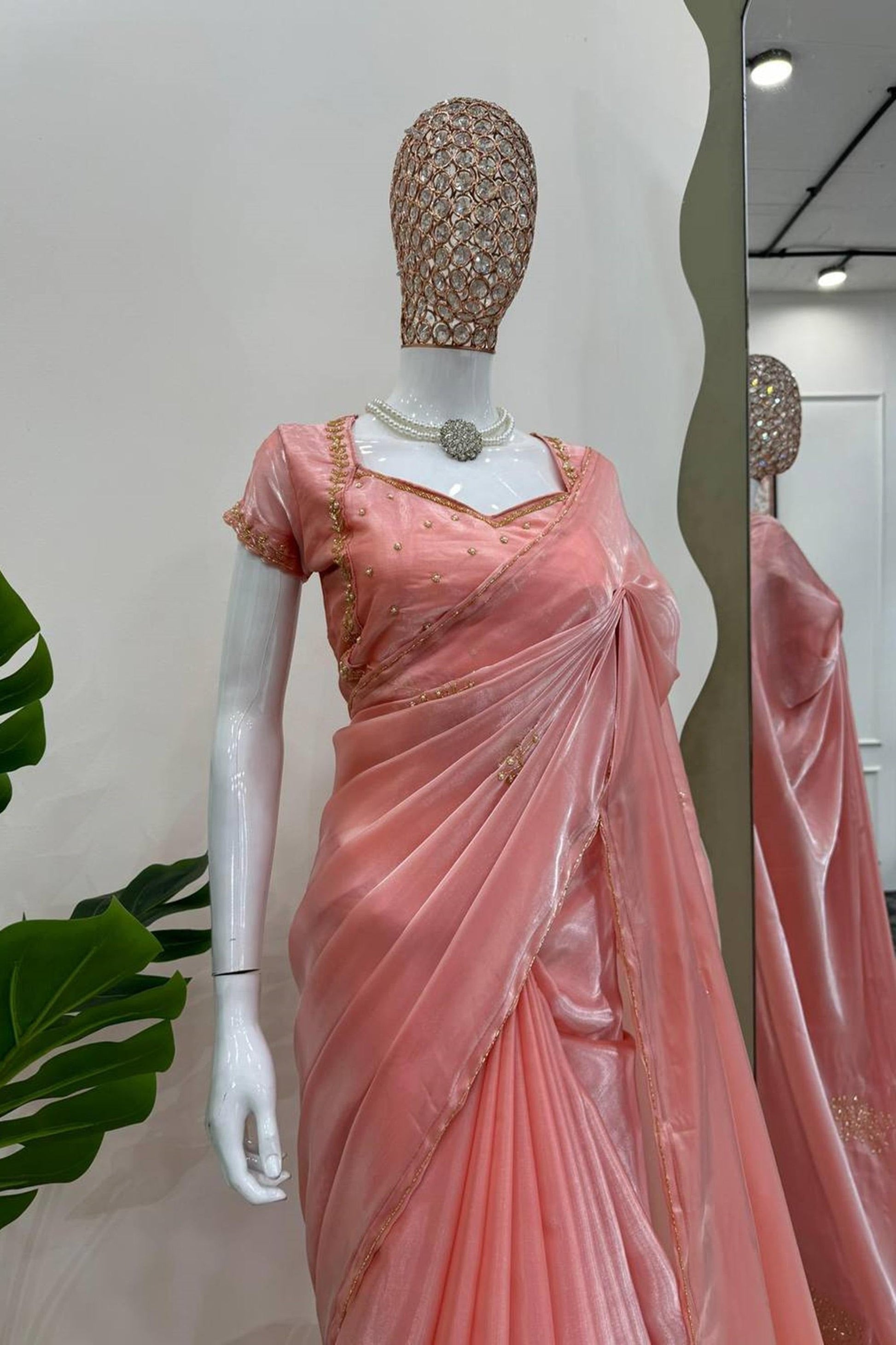 ELEGANT PINK JIMMY CHU SILK HANDWORK SAREE