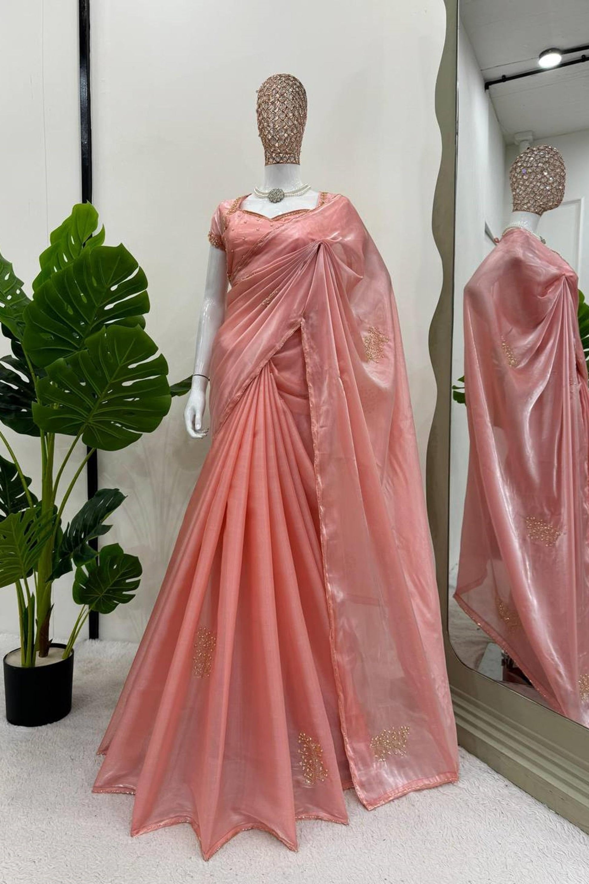 ELEGANT PINK JIMMY CHU SILK HANDWORK SAREE