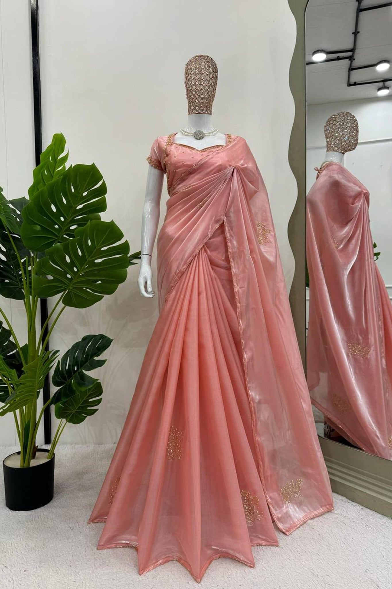ELEGANT PINK JIMMY CHU SILK HANDWORK SAREE