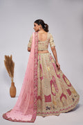 IVORY ORGANZA SILK INTRICATE PAISLEY MOTIFS TRADITIONAL EMBROIDERED WEDDING LEHENGA
