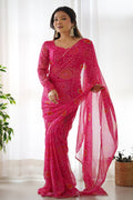 UPGRADE YOUR WARDROBE WITH OUR EXQUISITE BANDHEJ PINK READY-TO-WEAR SAREE