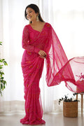 UPGRADE YOUR WARDROBE WITH OUR EXQUISITE BANDHEJ PINK READY-TO-WEAR SAREE