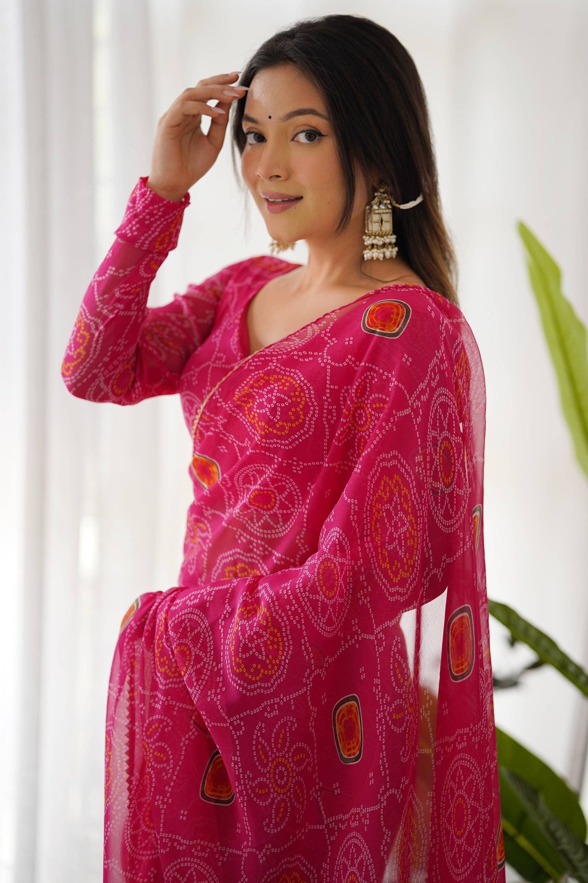 UPGRADE YOUR WARDROBE WITH OUR EXQUISITE BANDHEJ PINK READY-TO-WEAR SAREE