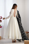 WHITE VICHITRA SILK ANARKALI SUIT SET