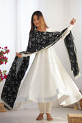 WHITE VICHITRA SILK ANARKALI SUIT SET