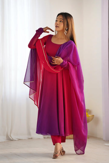 DARK PINK & PURPLE SHADED FOX GEORGETTE ANARKALI SUIT