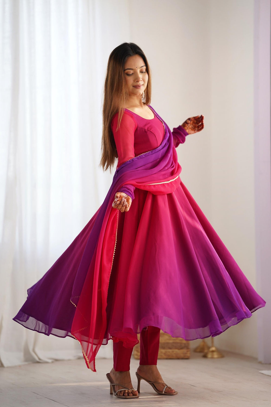 DARK PINK & PURPLE SHADED FOX GEORGETTE ANARKALI SUIT