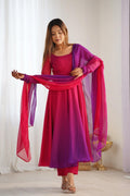DARK PINK & PURPLE SHADED FOX GEORGETTE ANARKALI SUIT
