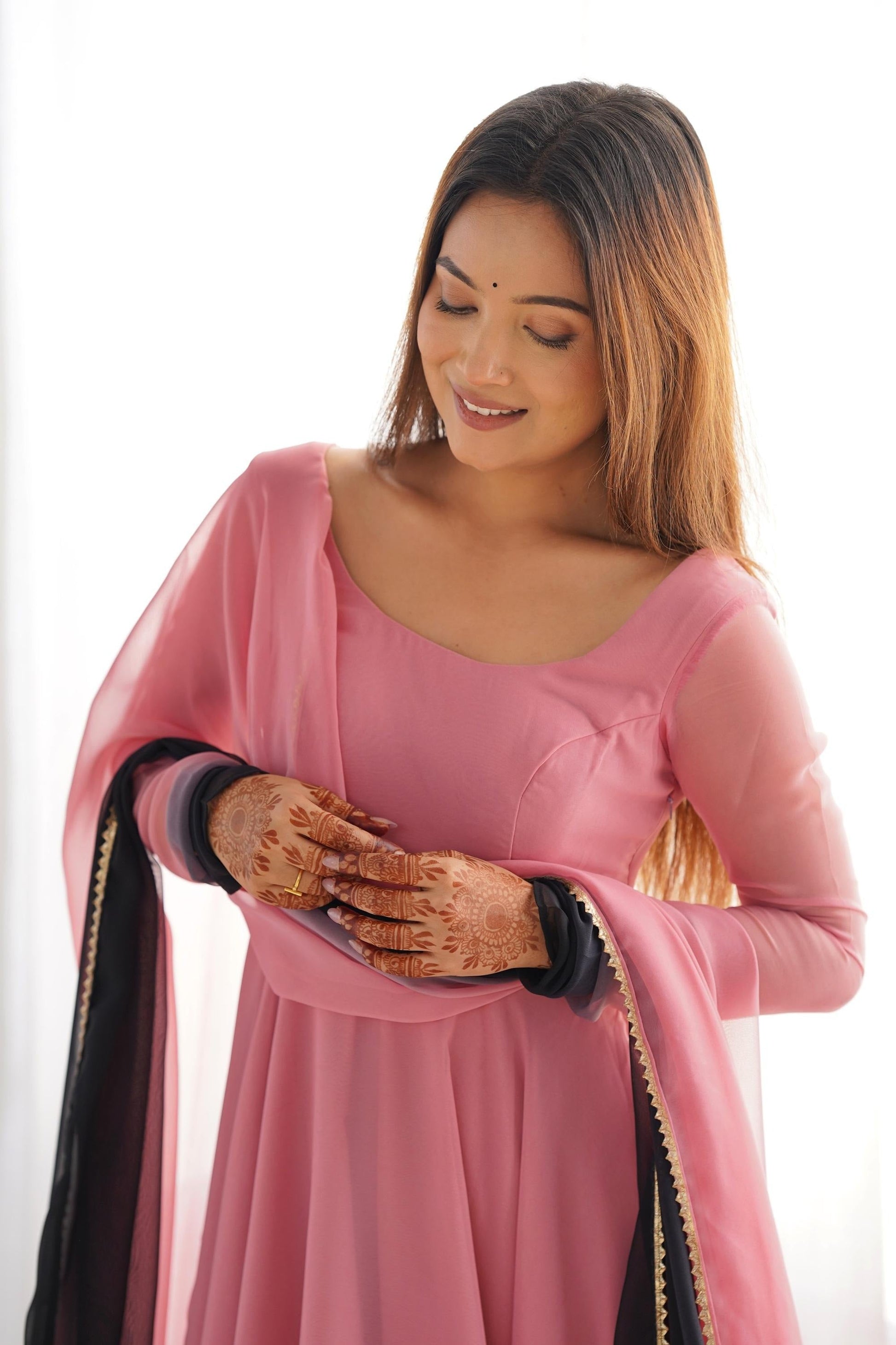 ELEGANT PINK FOX GEORGETTE ANARKALI SUIT