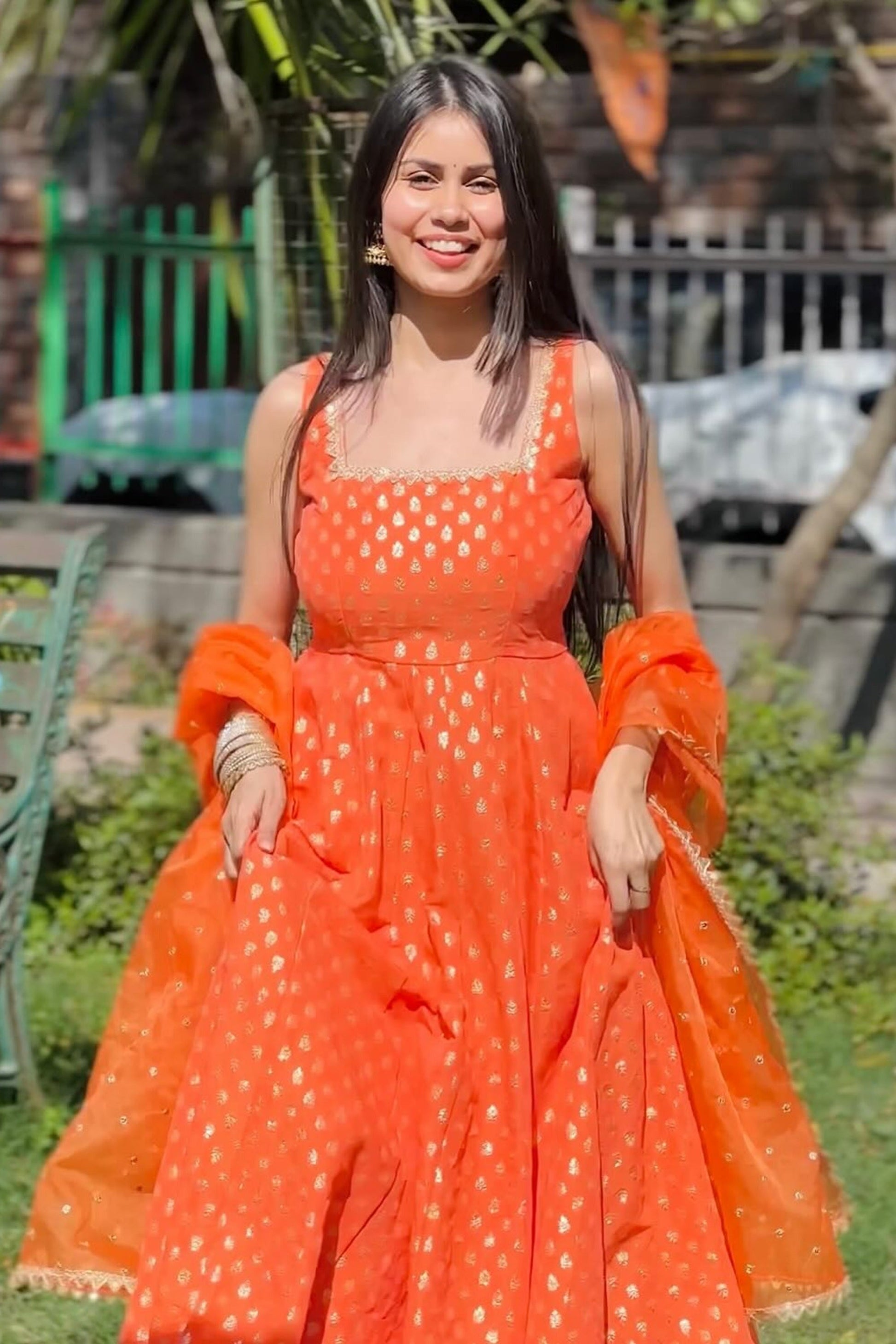 ELEGANT ORANGE CHANDERI COTTON SUIT SET