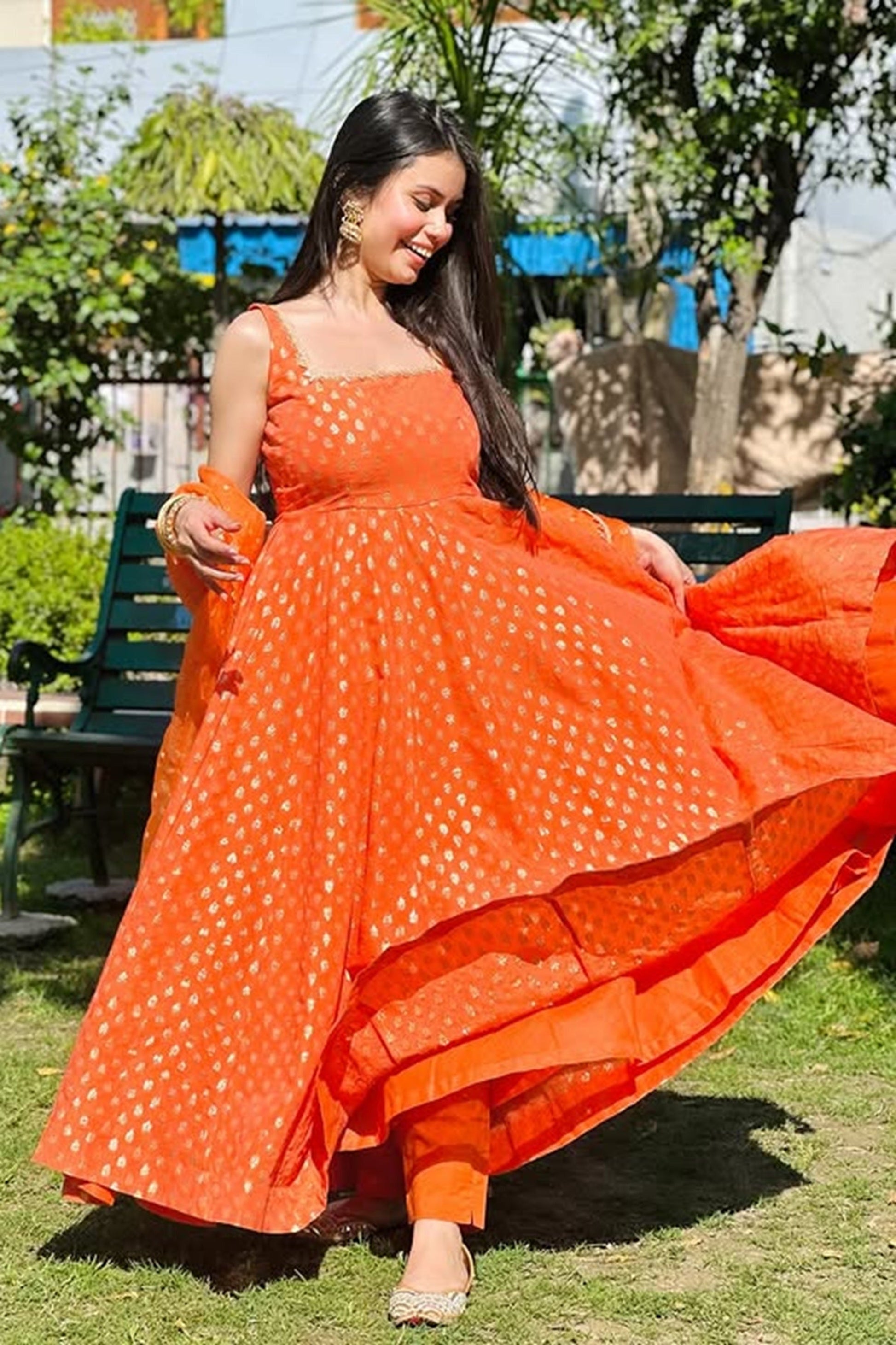 ELEGANT ORANGE CHANDERI COTTON SUIT SET