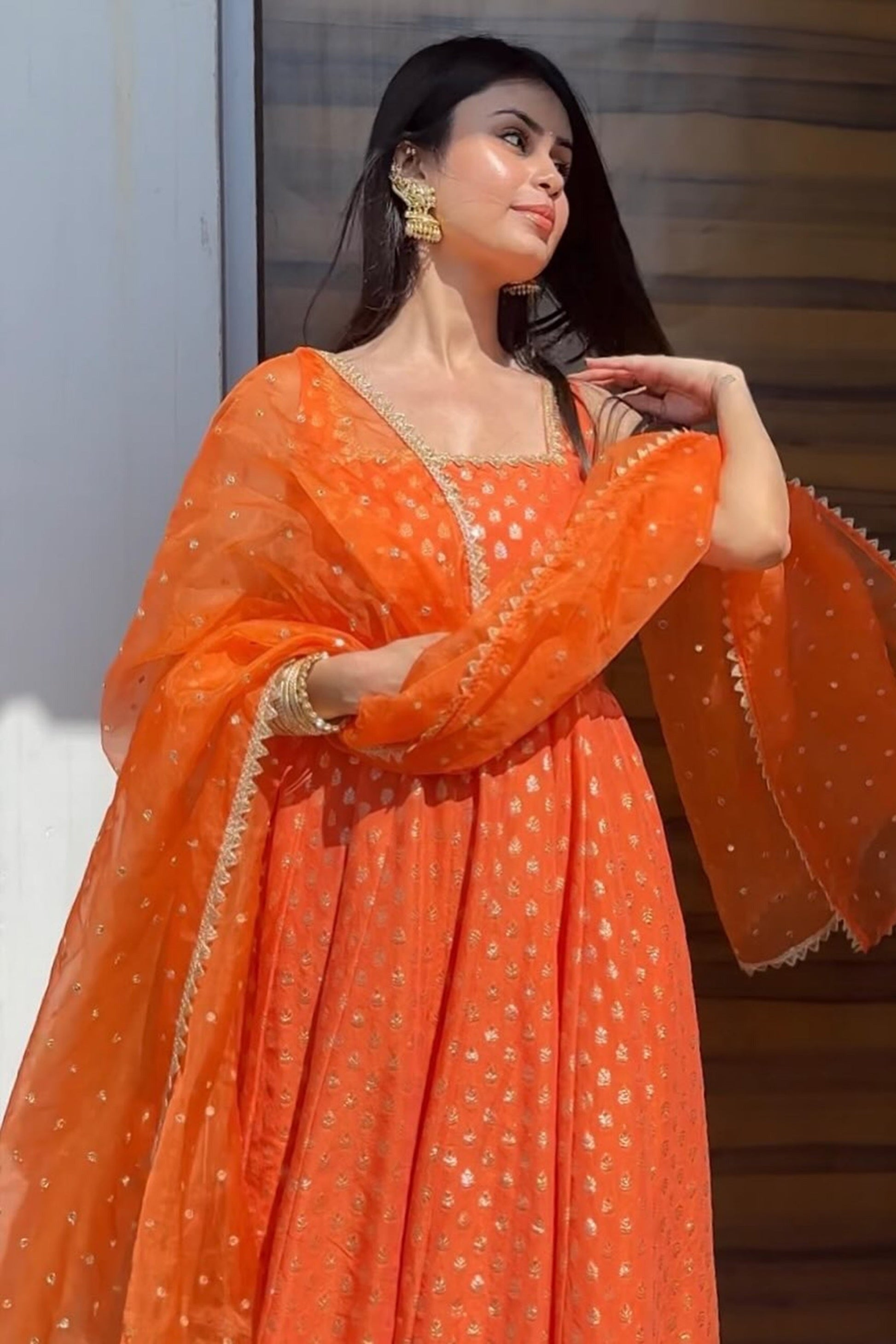ELEGANT ORANGE CHANDERI COTTON SUIT SET