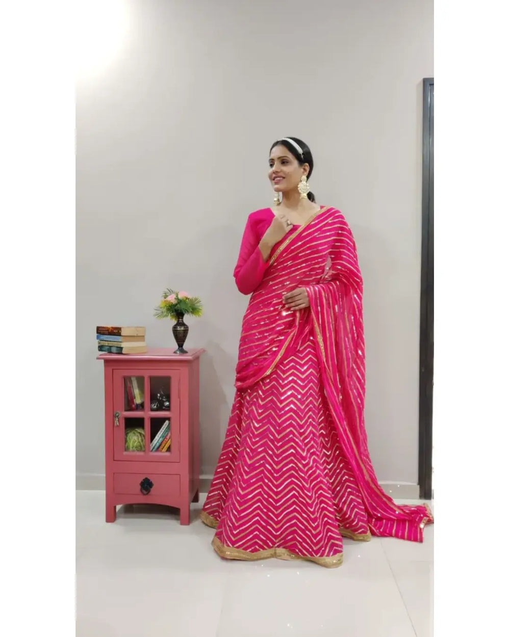 DESIGNER PINK COLOR EMBROIDERY SOFT GEORGETTE LEHENGA SAREE