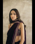PLUM SILK VELVET EMBROIDERED SAREE WITH BLOUSE