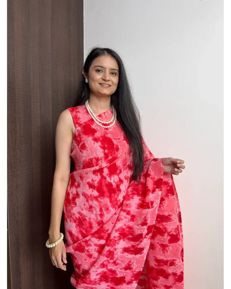 BEAUTIFUL RED DESIGNER GEORGETTE BASE PRE DRAPPED GOWN SAREE