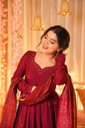 GRACEFUL MAROON ANARKALI STYLE PALAZZO SUIT SET