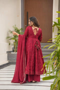 TIMELESS MAROON MASLIN SUIT WITH ENKAR DORI DETAILS