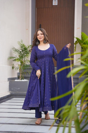 TIMELESS BLUE MASLIN SUIT WITH ENKAR DORI DETAILS