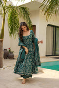 FOREST GREEN MASLIN DIGITAL PRINT ANARKALI SUIT