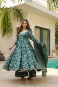 FOREST GREEN MASLIN DIGITAL PRINT ANARKALI SUIT