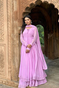 PINK FAUX BLOOMING DOUBLE-LAYER ANARKALI SUIT