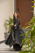 ELEGANT BLACK MUSLIN FABRIC ANARKALI PALAZZO SUIT SET