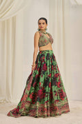 PARROT GREEN ORGANZA ZARI DORI SEQUUINS FLORAL LEHENGA CHOLI SET