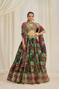 PARROT GREEN ORGANZA ZARI DORI SEQUUINS FLORAL LEHENGA CHOLI SET