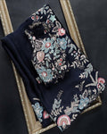 CLASSY NAVY BLUE COLOR ORGANZA FABRIC BASE DESIGNER SAREE