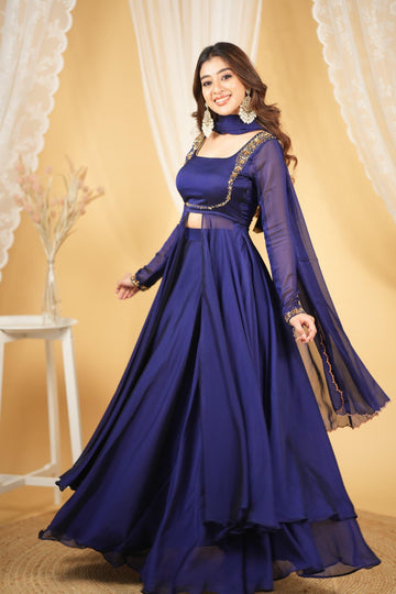 PREMIUM HANDWORK ROYAL BLUE LEHENGA SET IN PURE RANGOLI SILK