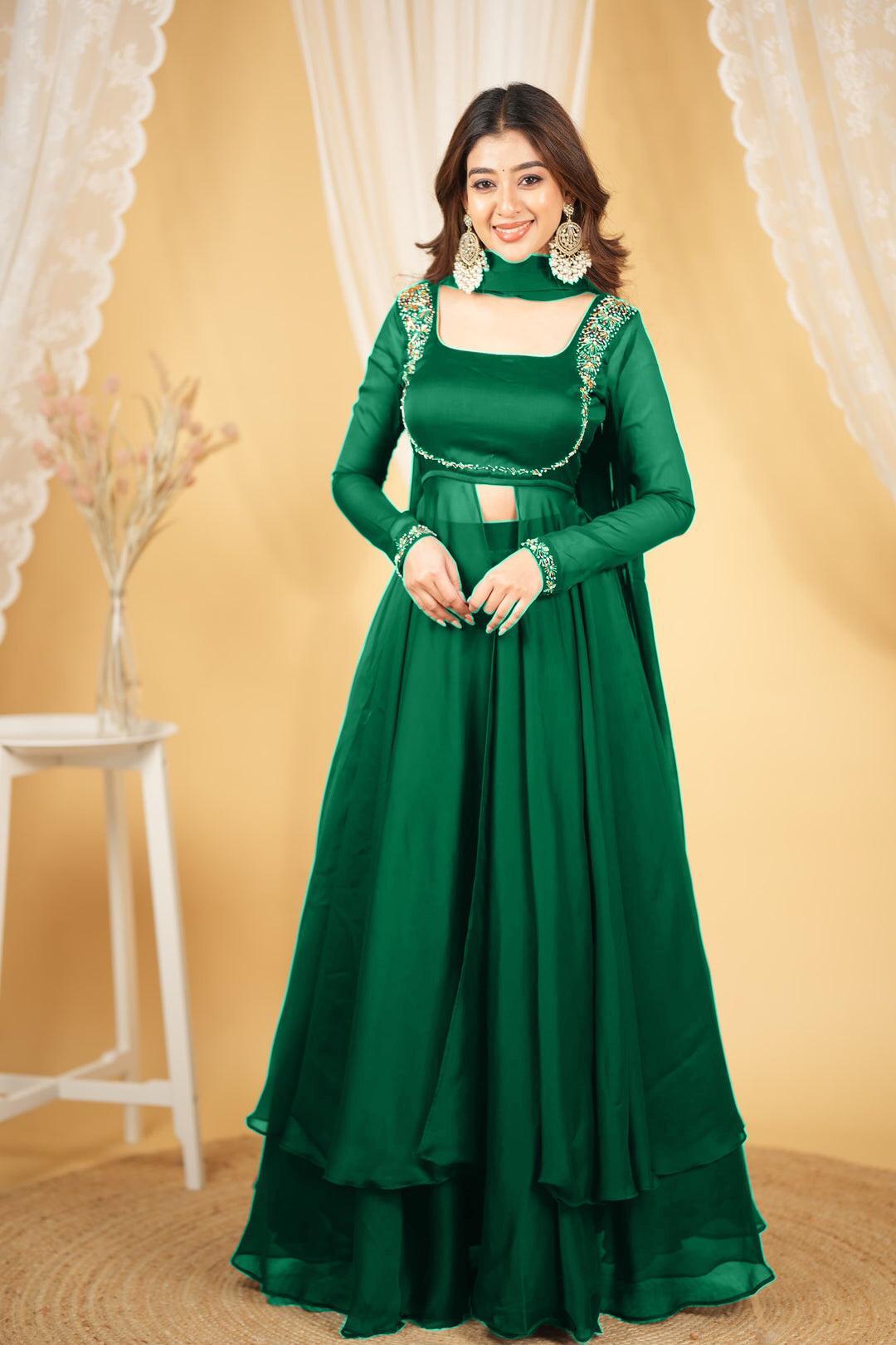 PREMIUM HANDWORK GREEN LEHENGA SET IN PURE RANGOLI SILK