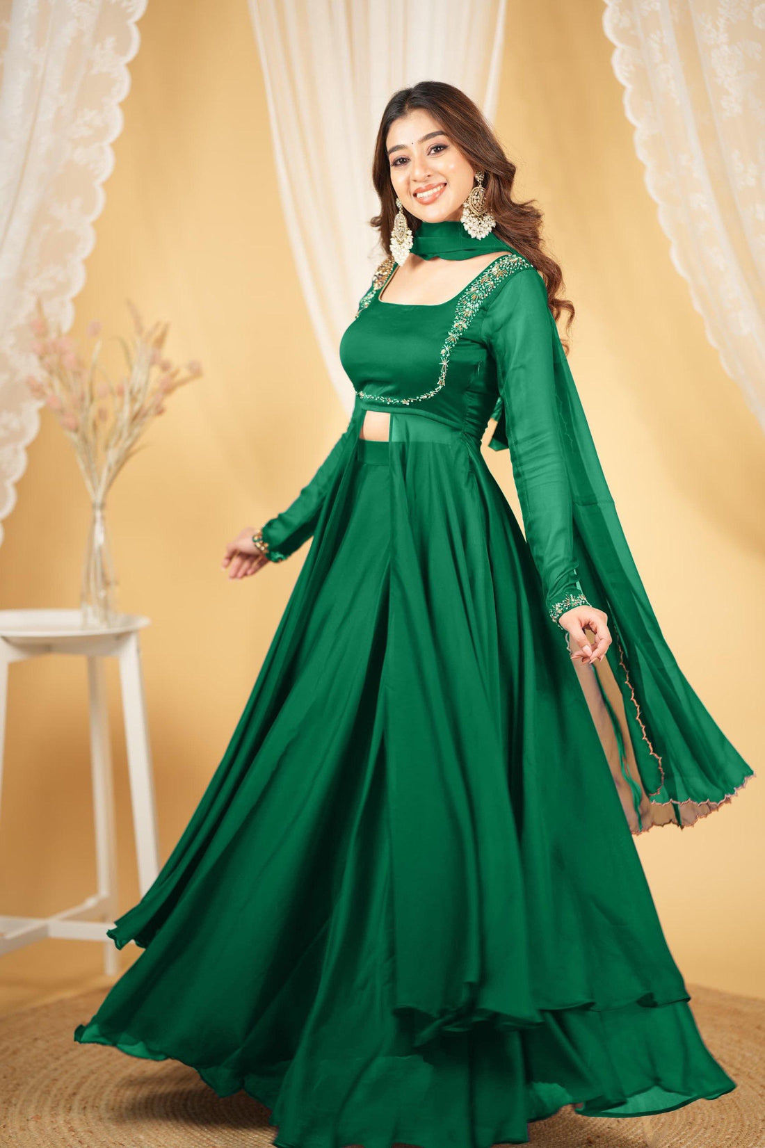 PREMIUM HANDWORK GREEN LEHENGA SET IN PURE RANGOLI SILK