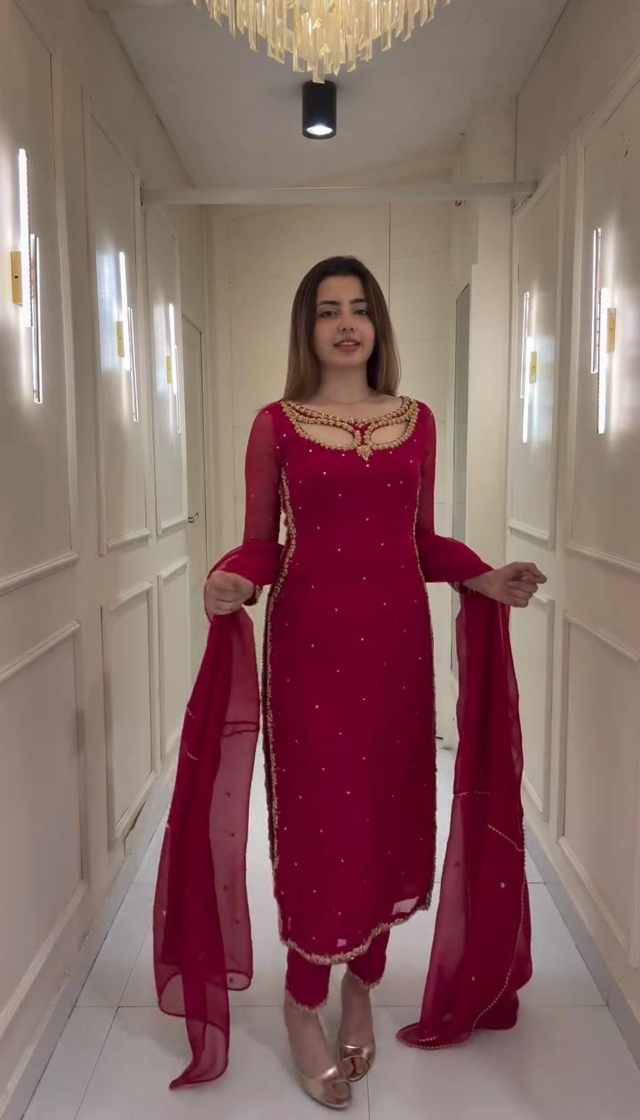 LATEST FESTIVE COLLECTION – PREMIUM FAUX GEORGETTE EMBROIDERED KURTI, PANT & DUPATTA SET