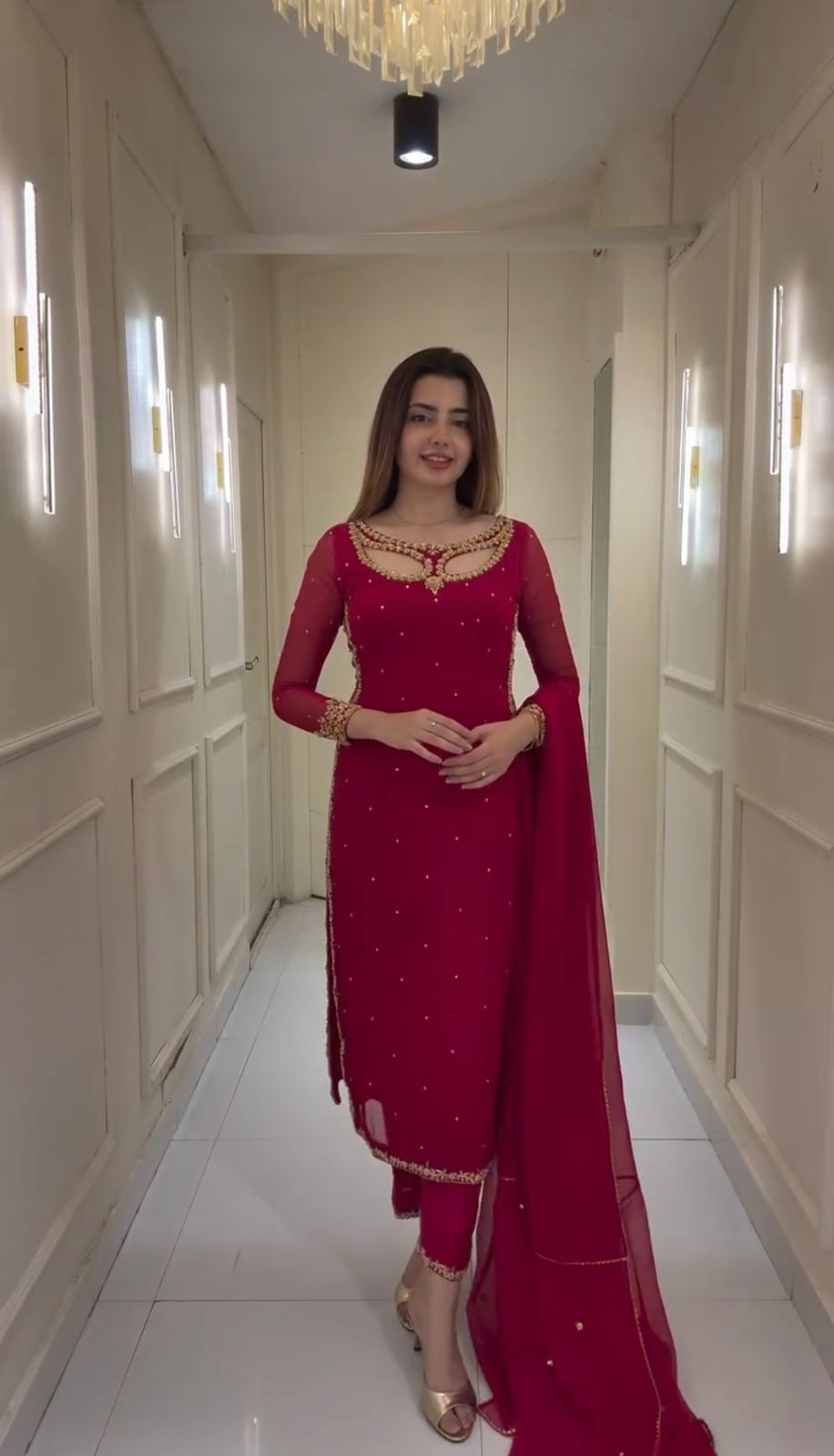 LATEST FESTIVE COLLECTION – PREMIUM FAUX GEORGETTE EMBROIDERED KURTI, PANT & DUPATTA SET