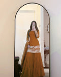MUSTARD COLOR GEORGETTE BASE EMBROIDERED WORK SHARARA SUIT SET OF 3