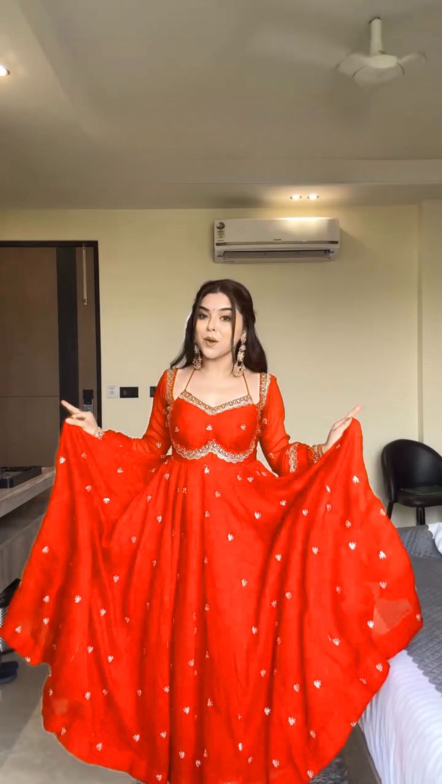 PREMIUM FAUX GEORGETTE ORANGE ANARKALI WITH THREAD & SEQUENCE WORK