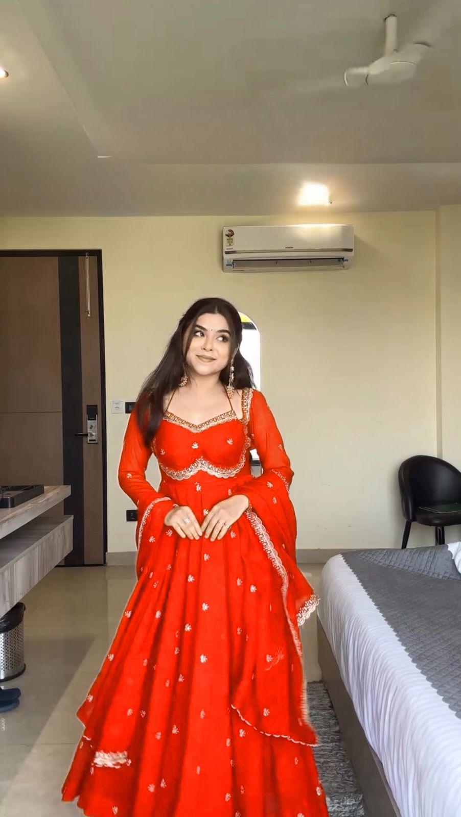 PREMIUM FAUX GEORGETTE ORANGE ANARKALI WITH THREAD & SEQUENCE WORK