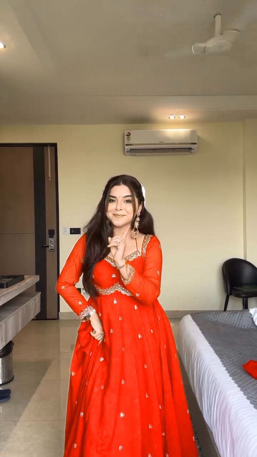 PREMIUM FAUX GEORGETTE ORANGE ANARKALI WITH THREAD & SEQUENCE WORK