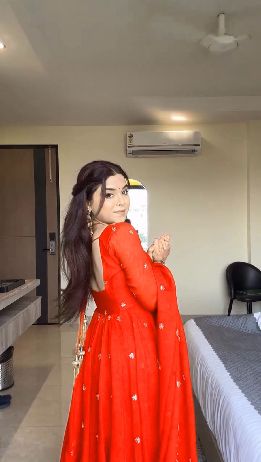 PREMIUM FAUX GEORGETTE ORANGE ANARKALI WITH THREAD & SEQUENCE WORK