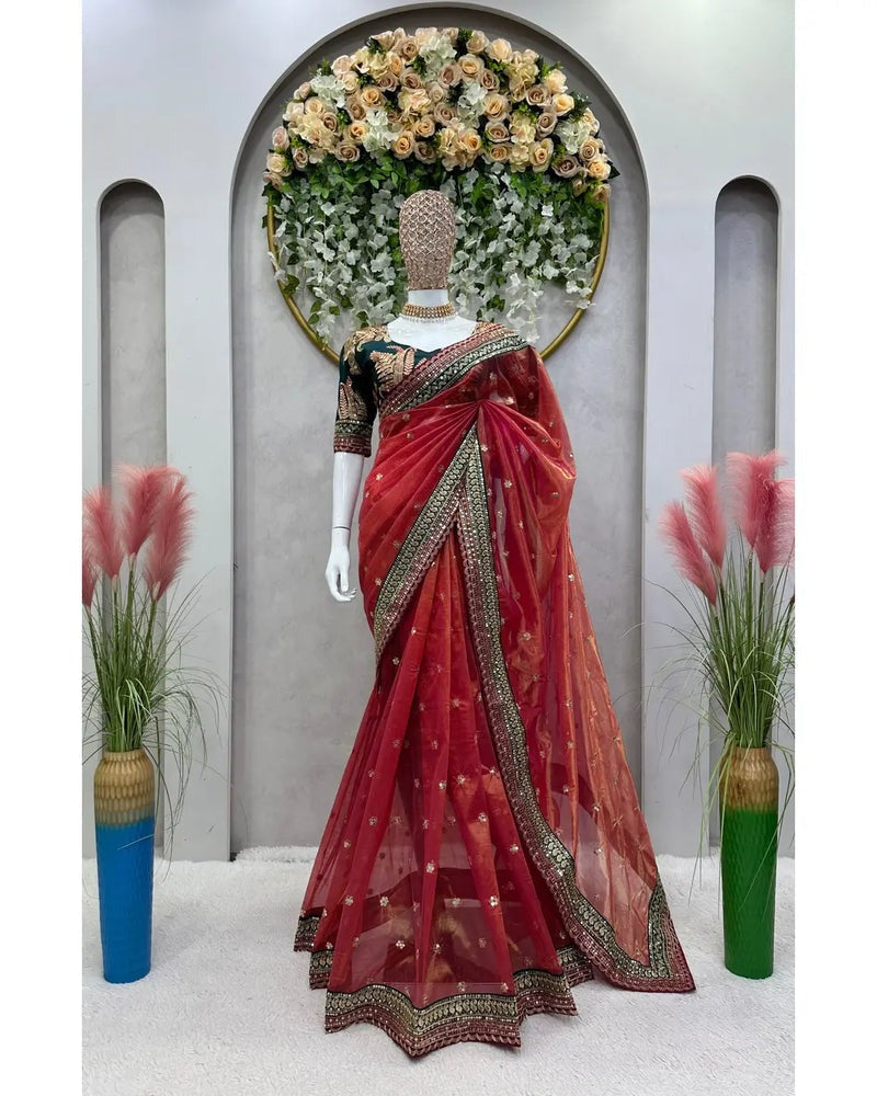 DESIGNER LOOK THREAD & SEQUENCE WORK SAREE WITH BLOUSE