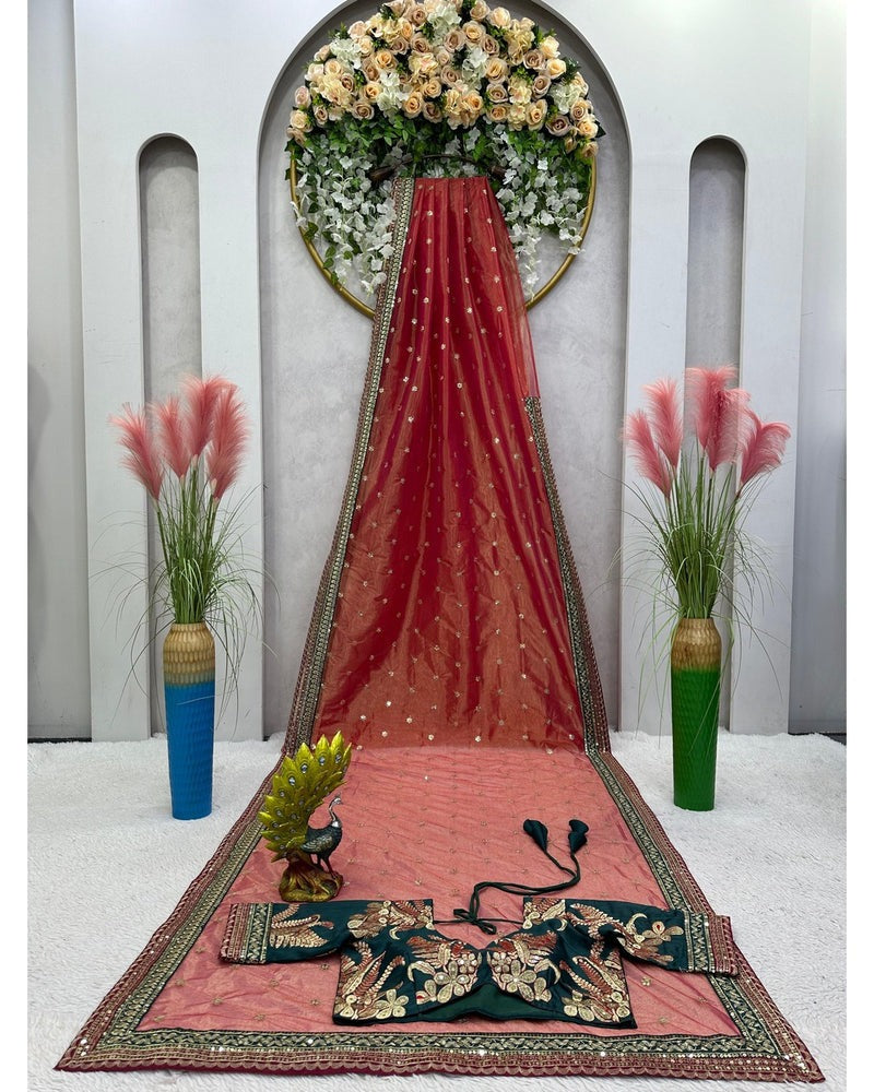 DESIGNER LOOK THREAD & SEQUENCE WORK SAREE WITH BLOUSE